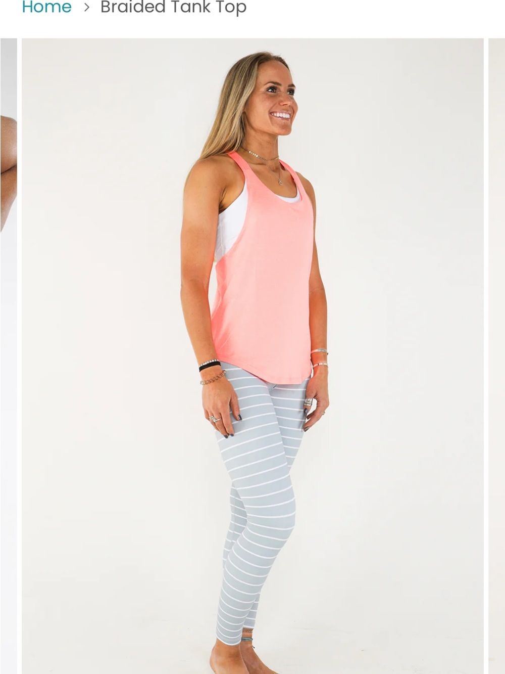 KIAVA Coral Pink Layered Braided Muscle Tee